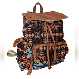 [Madden Girl] Aztec Tribal Multicoloured Woven Backpack Faux Leather Trim